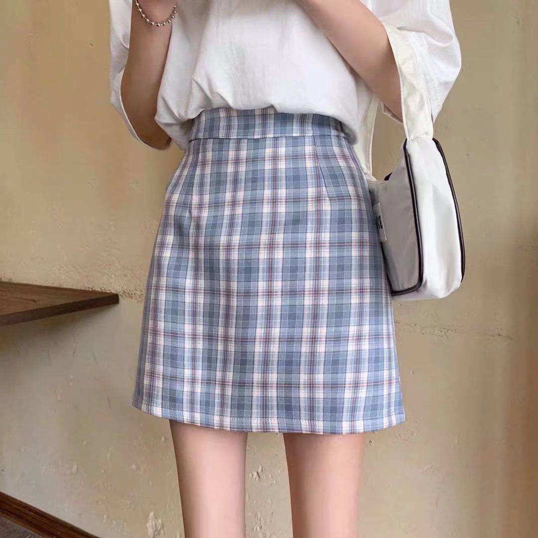 Female Simple High Waist Short Holiday Plaid Skirt Slim Elegant Vacation A-line Miniskirt