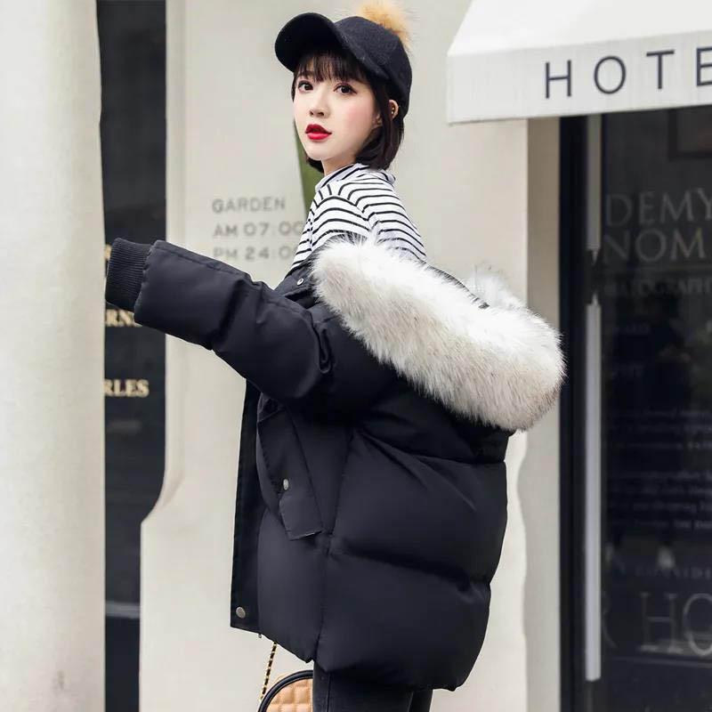 Winter Clothes Loose Down Coat Women Big Fur Collar Thick Bread Coat Student Padded Coat Jacket Women