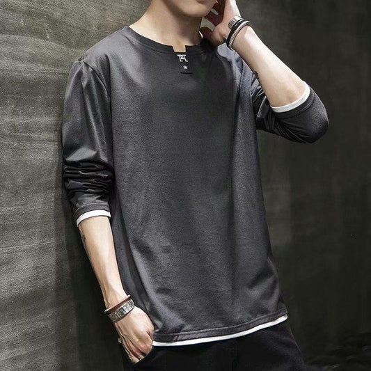 Fake Two Long-sleeved T-shirts Men's Spring and Summer Clothes Tops Trend Loose Sweater Students Loose Large Size Bottoming Shirt