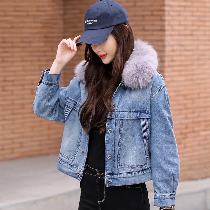 Thickened Denim Jacket Women's Short Fall Winter 2021 New Korean Version of The Bf Small Man Plus Velvet Warm Cotton Coat