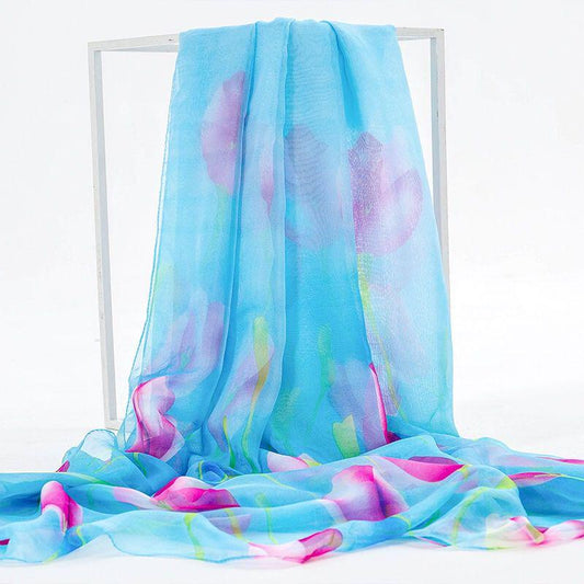 Femme Silk Scarves Silk Scarf Women Floral Printing Long Soft Wrap Scarf Ladies Shawl Woman