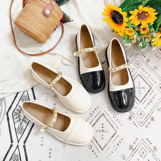 Loafer Shoes Hepburn Style Leather Shoes Women French Retro Mary Jane Shoes Temperament Single Shoes Women's Buckle Leather Shoes