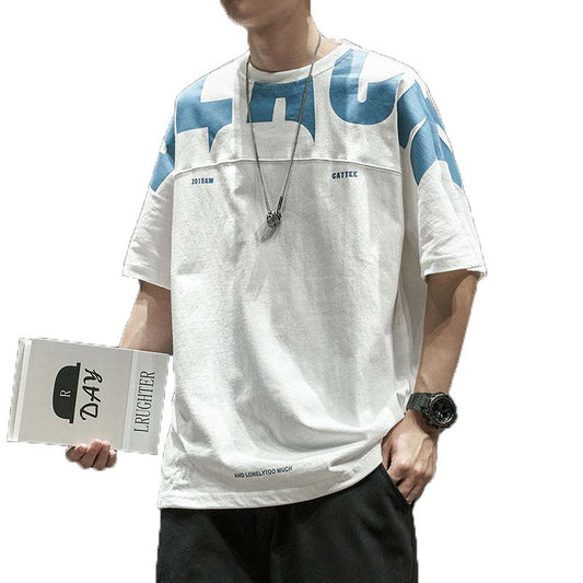 Short-sleeved Men's Trendy Brand Loose Print Hip-hop Loose Half-sleeved Boys Summer Trend Personality T-shirt