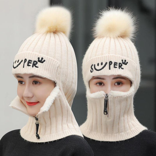 Warm hat Thick hat Fashion Woman hat Plush Cotton hat Trendy wild hat Windproof hat Winter