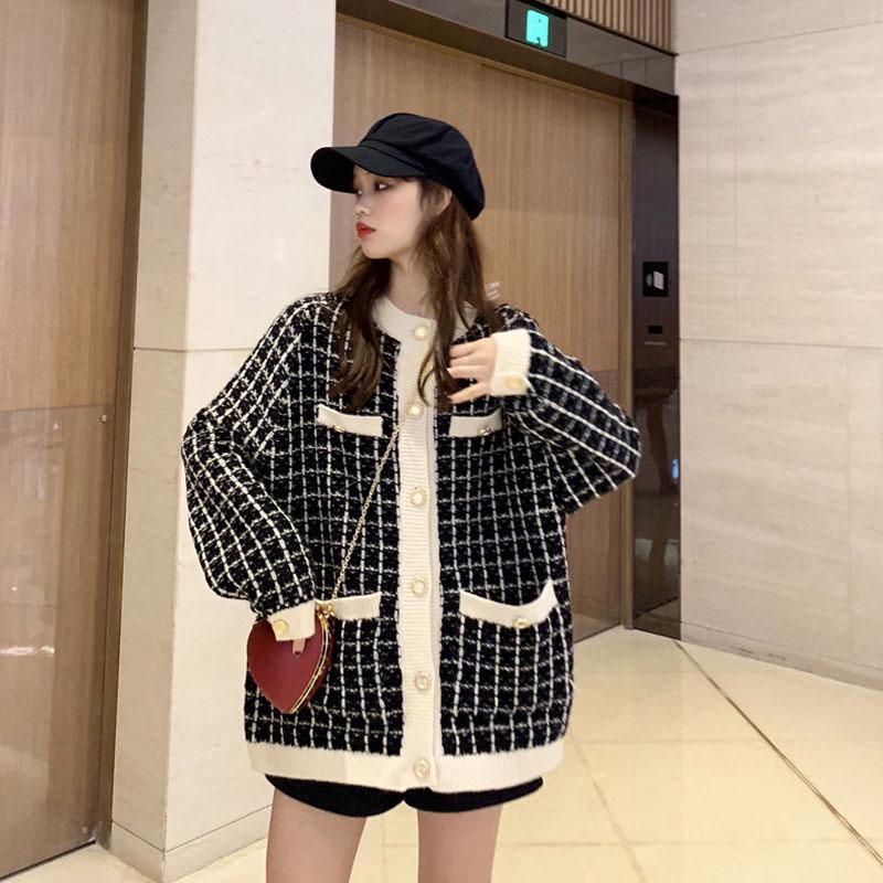 Sweater Cardigan Plus Size Women's College Style Loose Long-sleeved Korean Fashion Mid-length Coat