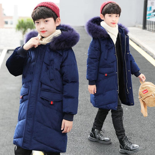 Children's Clothing Boys Cotton-padded Jacket 2021 Winter Gold Velvet Jacket Medium-length Cotton-padded Jacket for Boys and Boys