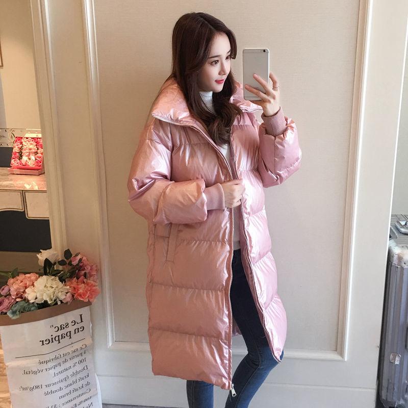 Winter Fashion Trend Down Jacket Women Mid-length White Duck Down Bright Face Stand-up Collar Loose Age-reducing Bread Clothes Disposable