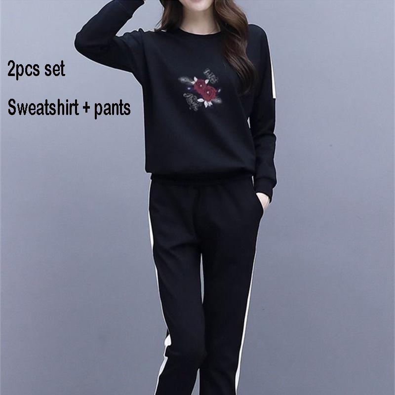 Long Sleeve Casual Sweatshirt Suit Large Size Spring And Autumn Women's 2pcs Set Wild