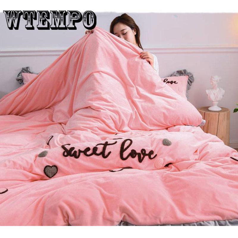 Coral Velvet 4pcs Winter Flannel Thickening Warm Bedclothes Queen King Bedsheets Quilt Cover