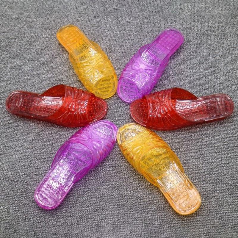 Jelly Transparent Crystal Plastic Flat-heeled Women's Slippers Ladies Summer Slope with Thick-soled Outdoor Sandals and Slippers Plastic Large Size