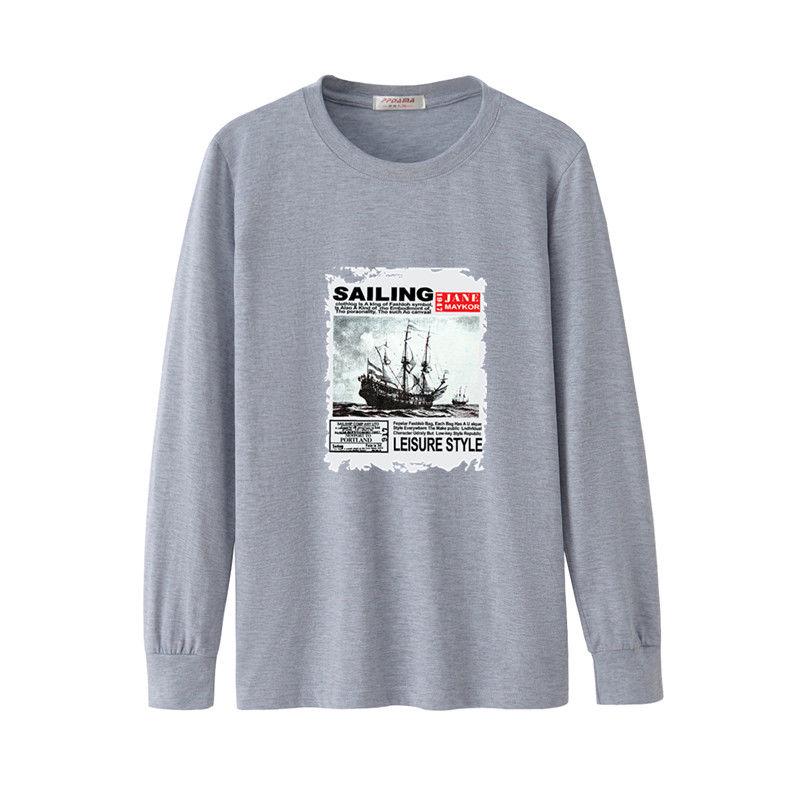 Long Sleeve Men's Cotton T-shirt Round Neck Loose Large Size Men's Clothing Trend Wild T-shirt