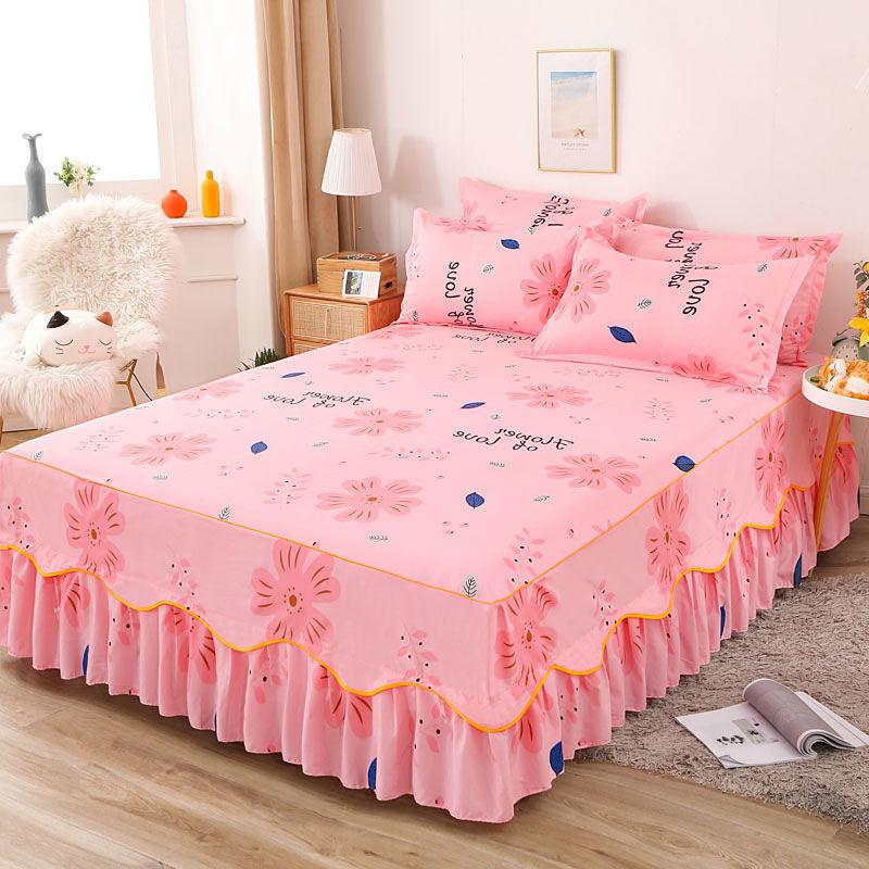 Skin-friendly Solid Color Home Bed Skirt Bedroom Sanding One-piece Bedspread Bedding Bedroom Student Dormitory Sheets