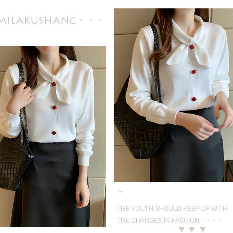 Women's Thick Slim Bottoming Shirt Autumn Winter Was Thin Knitted Bow Elegant Sweater