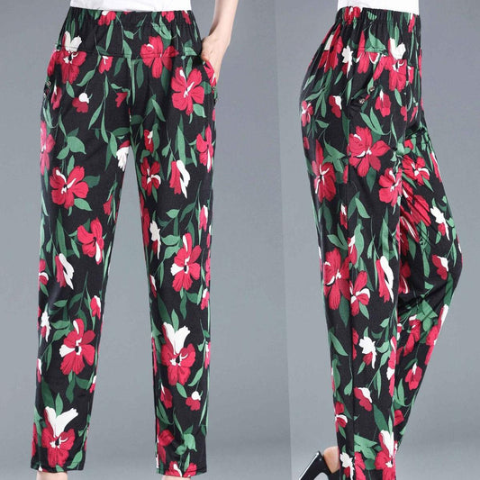 Women's Loose Printed Summer Casual Pants Large Size Straight Pants Thin Breathable Vintage Cropped Pants