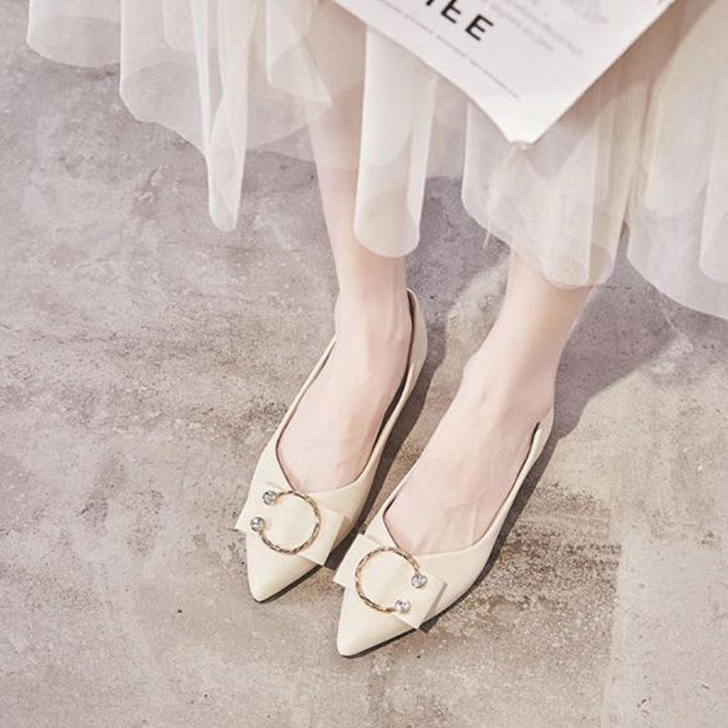 Flat Shoes Women Pointed Toe Single Shoes Soft Leather Shallow Mouth Flat Women's Shoes Small Fragrance Comfortable Flat Shoes