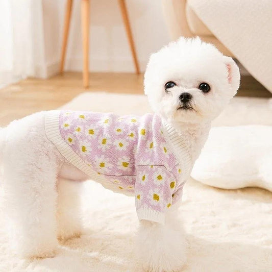 Dog's Sweater Cute Flowers Kitten Clothes Cat's Knitwear Autumn and Winter Outerwear Puppies Teddy Bichon Hiromi Pet Floral Sweater 2 Legs Cardigan