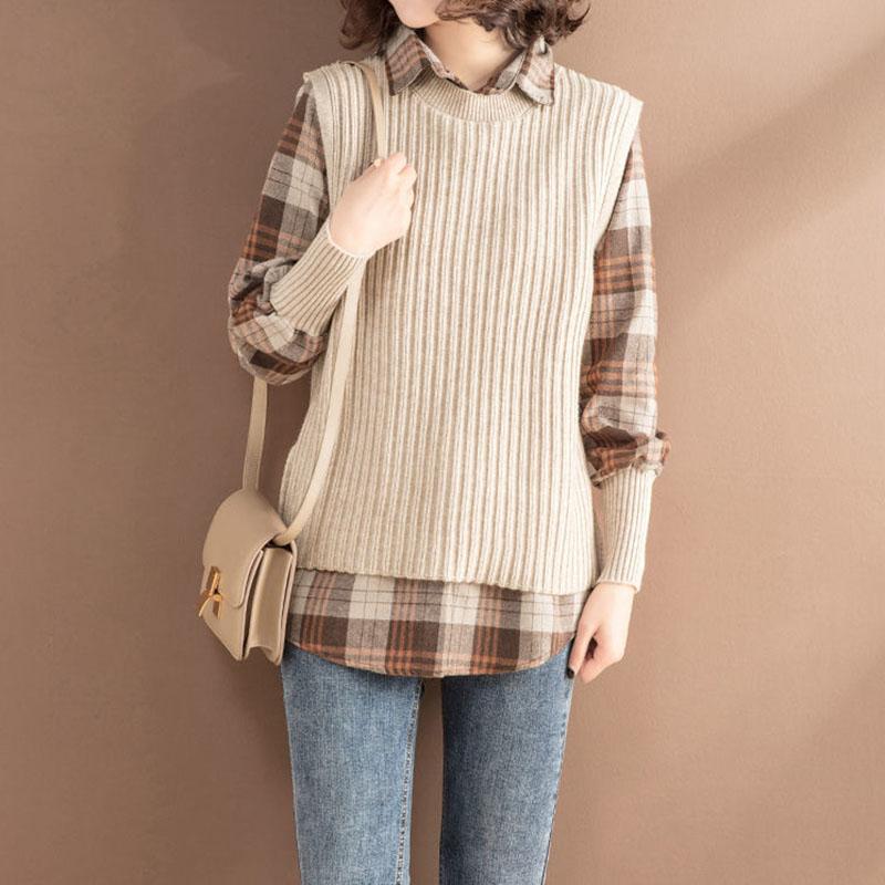 Autumn and Winter Knitted All-match Blouse Fashion Vest Shirt Suit Casual Simple Female Sweater