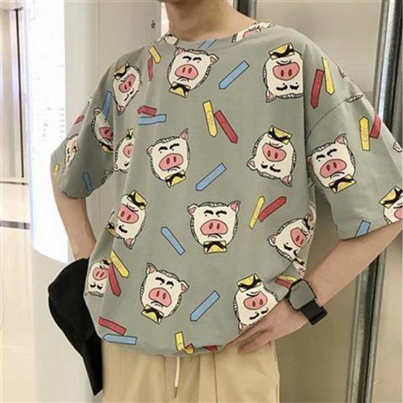 Summer Short-sleeved T-shirt Male Students Loose Clothes Five-point Sleeve T-shirt