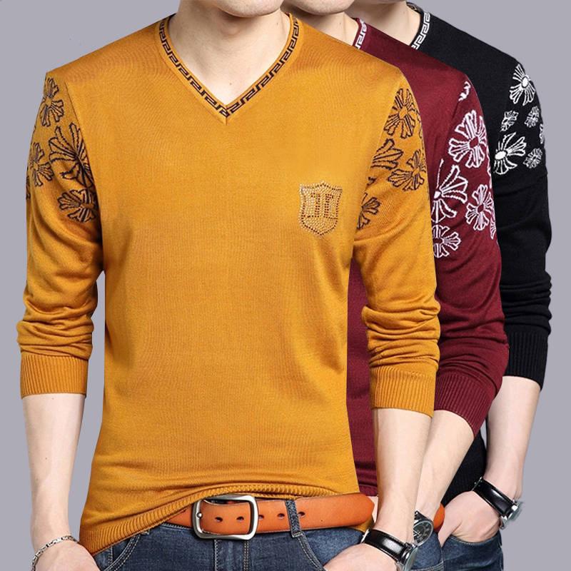 Fashion Mens Sweater Mens Pullover Print Slim Fit Jumpers Knitred Woolen Autumn Casual Men Clothes