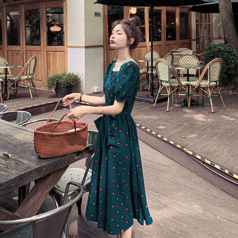 Female Graceful Dress Close Waist Show Thin Chiffon Lively Witty Sweet French Elegant Summer Slim Dress