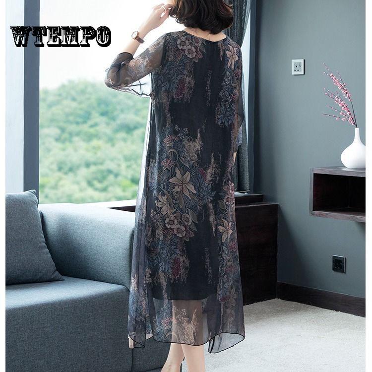 Boussac Western Floral Print Woman Half Sleeve Vestidos Mujer Elegant Silk Dress 5xl