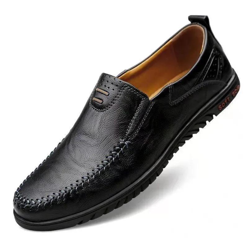 Spring Breathable Men's Leather Shoes Casual All-match Slip-on  Flat Shoes Comfortable Breathable Moccasins Driving Shoes