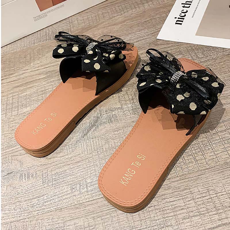 Summer New Style Flat Lace Bow Korean Female Sandals Student Versatile Non-slip Flip Flops