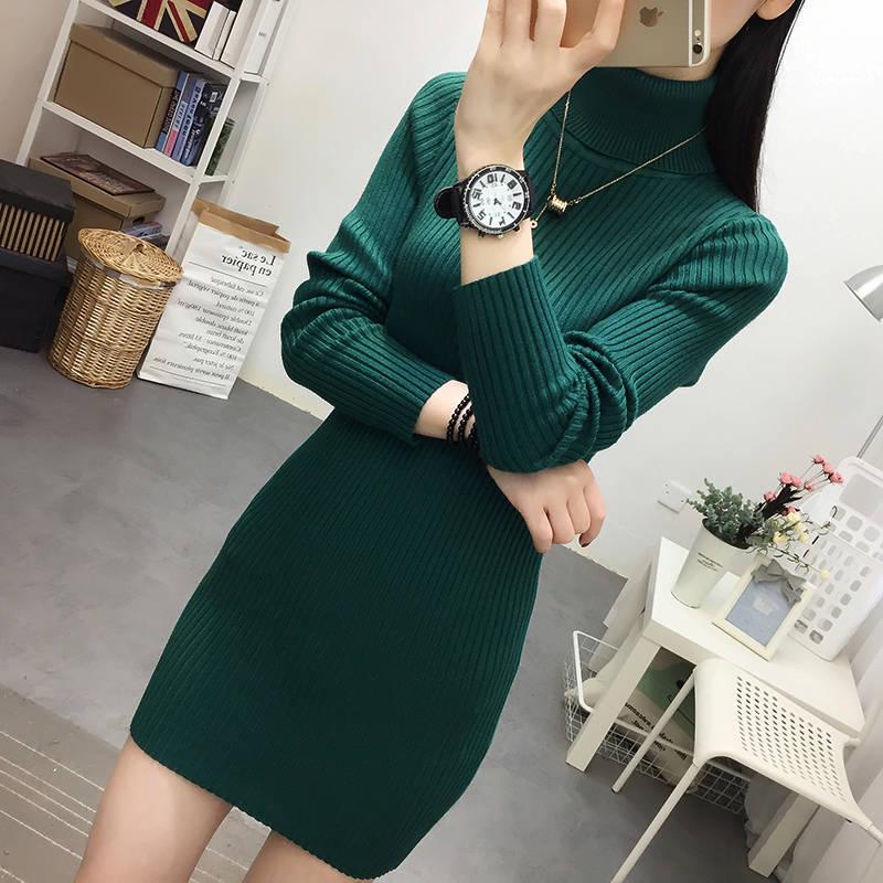 2019 Autumn Winter Casual Knitted Ladies Sweater Long Sleeve Turtleneck  Women Tops Sweaters Dress