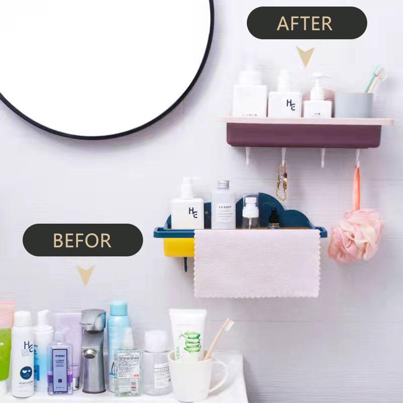 38cm Towel Rack with Hook with Kitchen Storage Rack Bathroom Wall Shelf Bathroom Free Punching Multifunctional Hanging Storage Rack