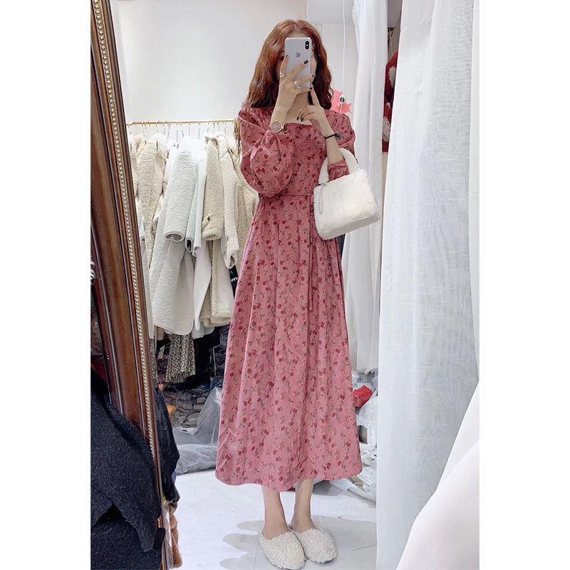 Fashion Women Floral Dress Sweet and Crotch-covering Spring and Autumn Women's Long Dress Thin High-waisted Rose Dress