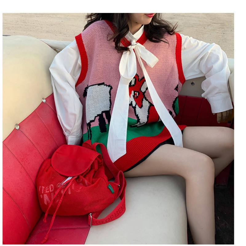 Pofulove Autumn Winter Sweater Sleeveless Pullover Sweater Vest Coat Loose V-neck Vest Women