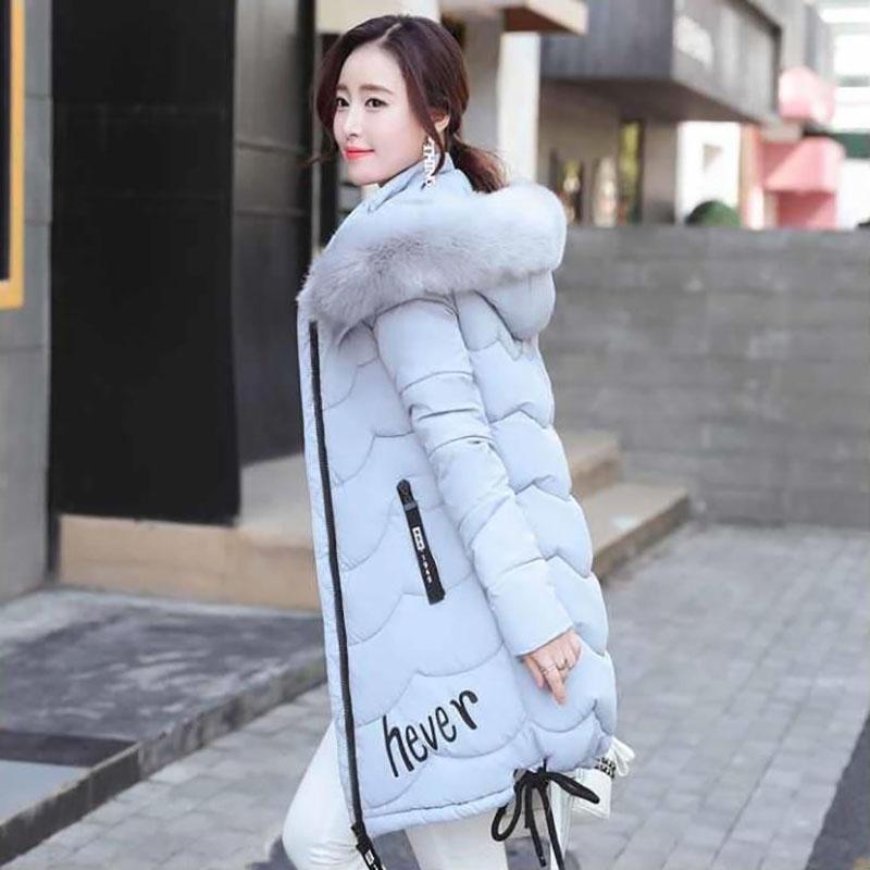 Down Jacket Winter Ladies Fashion Korean Big Fur Collar Thick Warm Hooded Mid-length Plus Size Cotton Jacket