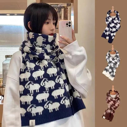 Scarf Female Winter Korean Fashion Printing Woven Scarf Thick Warm Woolen Scarf Shawl