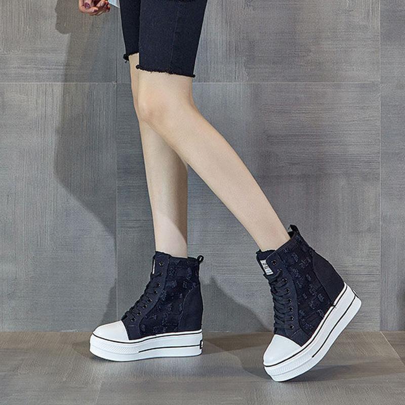 Thick-soled High-top Canvas Shoes Women's Spring Breathable Korean Version of All-match Inner Increase White Shoes