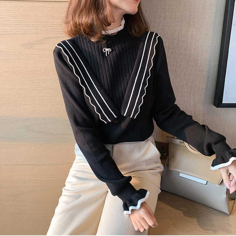 Autumn Winter  Women Fashion Sweater Casual Knitting Sweater Half Turtleneck Pullovers Slim-fit Casual Long Sleeve Sweater