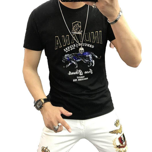 Men's T-shirt Personality Trend Leopard Fashion Print Handsome Net Red Round Neck Short Sleeve Men