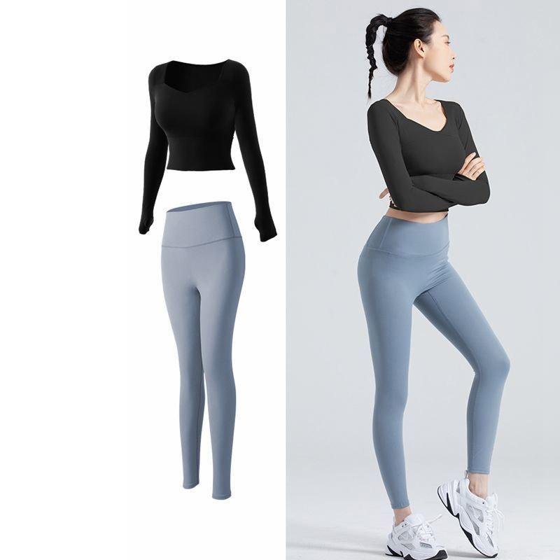 Seamless Women Yoga Set Workout Sportswear Gym Clothing Fitness Long Sleeve Crop Top High Waist Leggings Sports Suits