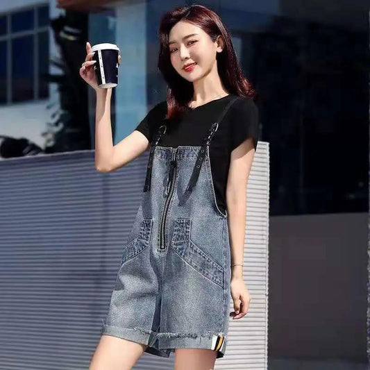 WTEMPO Summer Denim Short Jumpsuit Woman Jeans Long Romper Pants Zipper Pockets Sleeveless Adjusted