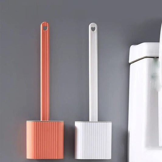 Toilet Brush Set No Dead Ends Wall-mounted Household Free Punch Wall-mounted Racks Creative Silicone Toilet Brush