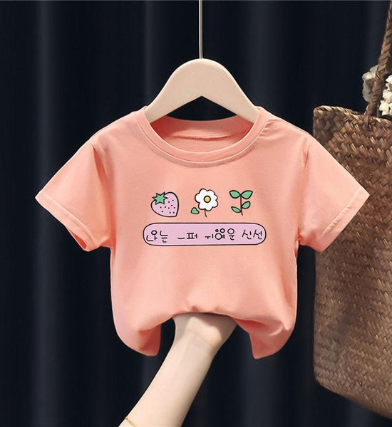 Summer Kids Cute Printing T Shirts Short Sleeve Tops Korean Style O-neck Loose T Shirts For Children Girls