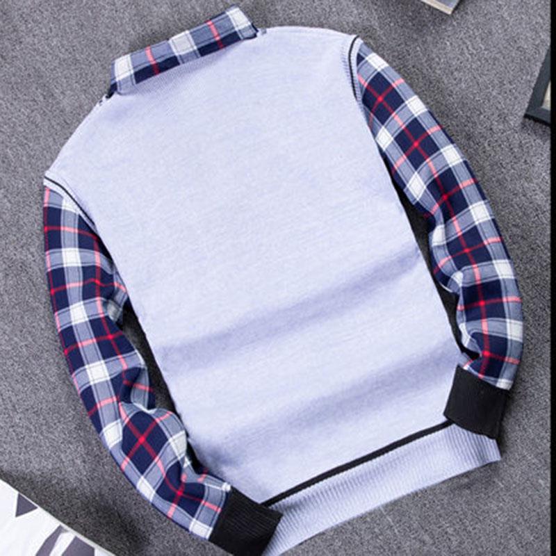 Autumn and Winter Men's Sweater Shirt Fake Two-piece Plus Velvet Thick Knit Sweater Slim Pullover for Teenagers