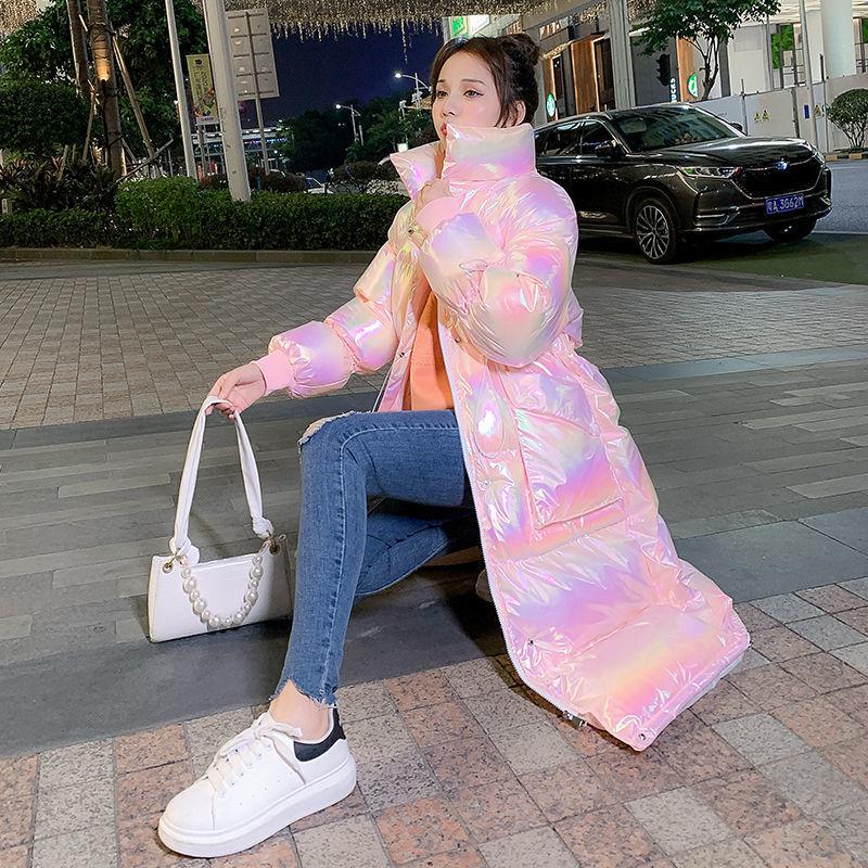 Bread Clothes Cotton-padded Clothes Women's Winter Loose Long Section Thickened Bright Face Down Padded Jacket Women Stand-up Collar Padded Jacket