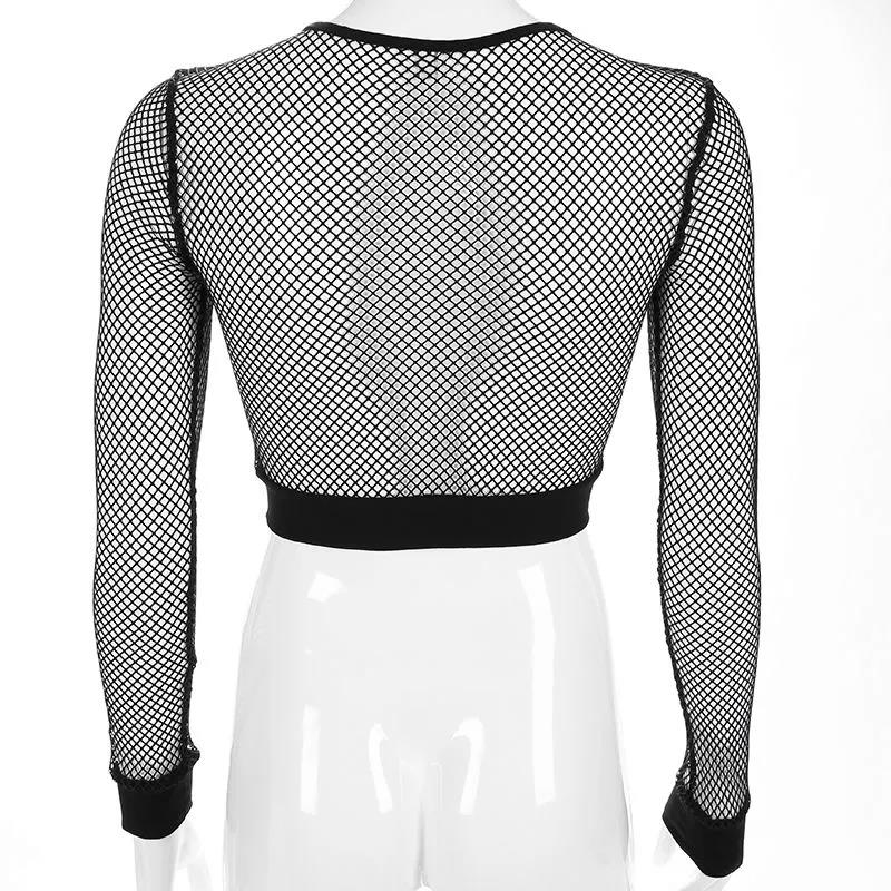 Sexy Women T Shirt See Through Transparent Mesh Tops Long Sleeve Sheer Slim Ladies Pullover