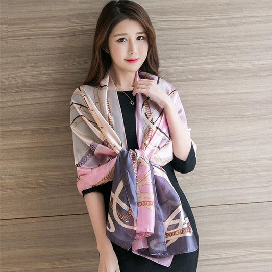 Flower Wrap Shawl Silk Imitation Satin Women Elegant Scarf  All-match Headscarf Sunscreen Gauze Shawl