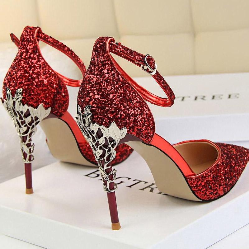 Women's Shoes Crystal Silver High Heels Stiletto All-match Sexy Sequined Princess Shoes Wedding Shoes