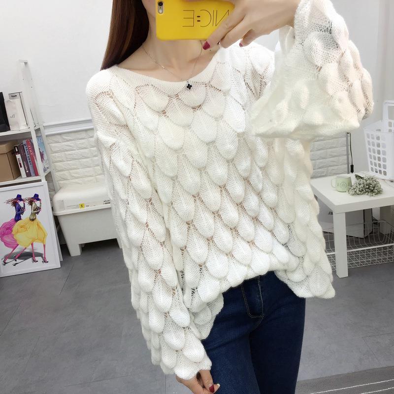 Bat Sleeve Large Size Sweater Hollow Sweater Women's Thin Sweater Spring and Autumn Loose