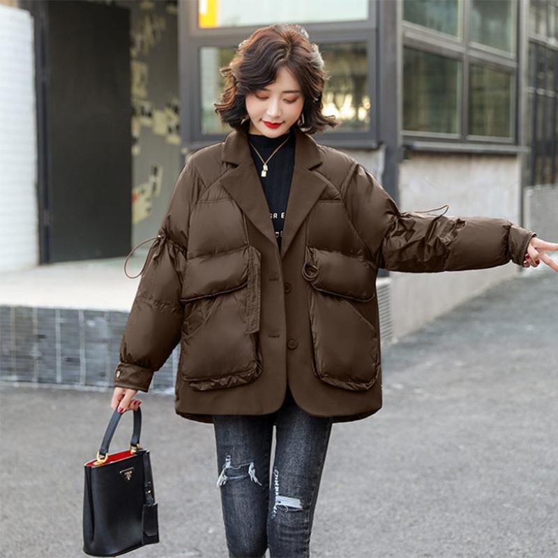 Women's Solid Color Mid-length Down Jacket Winter Korean Loose Coat Warm Suit Collar Down Jacket Quilted Jacket