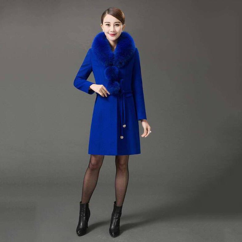 Luxury Fur Collar Autumn Winter Women's Casual Wool Blend Coat Long Coat Women Wool Coat Outerwear