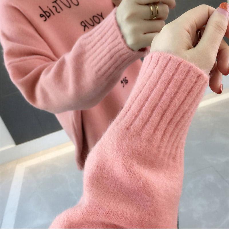 High Neck Sweater Female Autumn and Winter Solid Color Long-sleeved Large Size Warm Cashmere Sweater