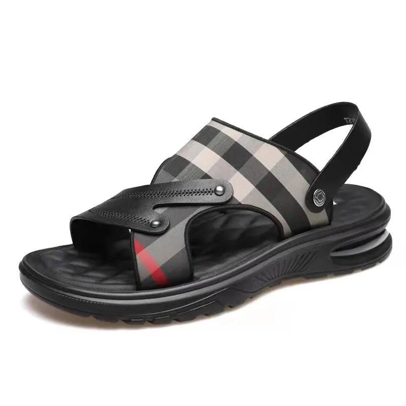 Sandals Men's Summer Leather Soft Bottom Outer Wear Beach Sandals Thick Bottom Air Cushion Dual-use Sandals and Slippers